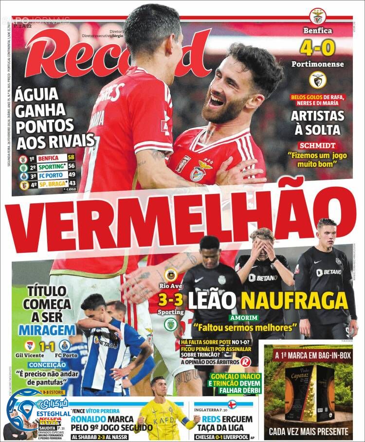 روزنامه ورزشی رکورد دوشنبه 7 اسفند 1402 