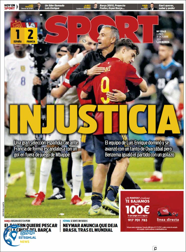 روزنامه ورزشی اسپورت دوشنبه 19 مهر 1400