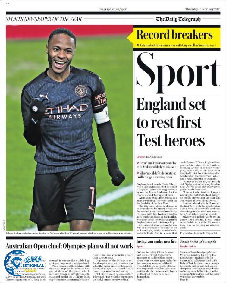 روزنامه ورزشی تلگراف اسپورت پنجشنبه 23 بهمن 1399