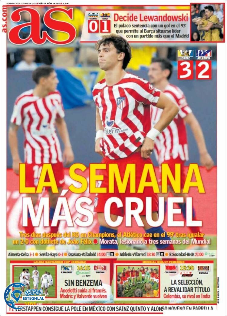 روزنامه ورزشی آ اس یکشنبه 8 آبان 1401 