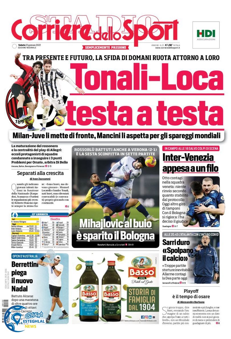 روزنامه ورزشی کوریره دلو اسپورت شنبه 2 بهمن 1400