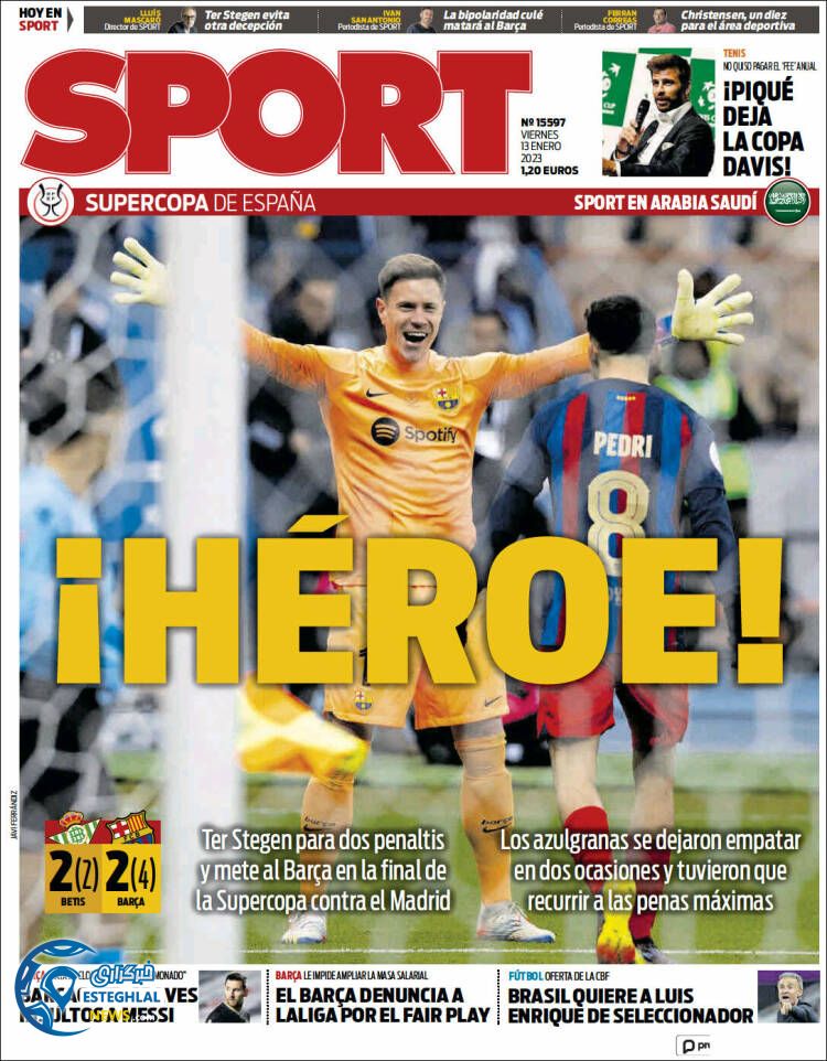 روزنامه ورزشی اسپورت جمعه 23 دی 1401