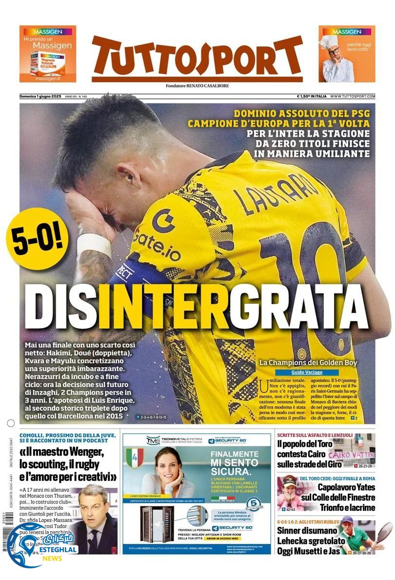 روزنامه ورزشی توتو اسپورت یکشنبه 11 خرداد 1404  