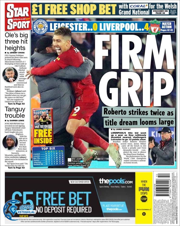 روزنامه ورزشی استار اسپورت جمعه 6 دی 1398