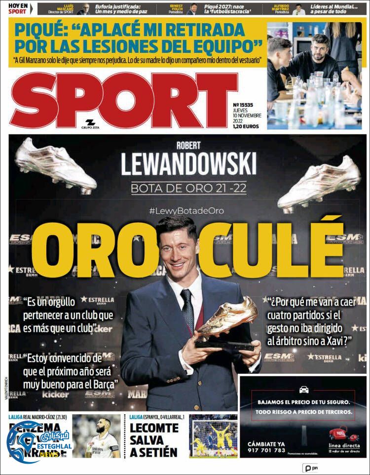 روزنامه ورزشی اسپورت پنجشنبه 19 آبان 1401 