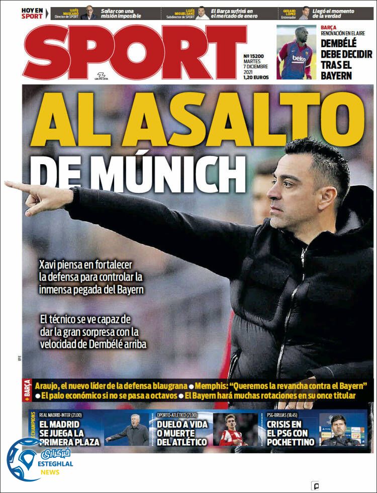 روزنامه ورزشی اسپورت سه شنبه 16 آذر 1400