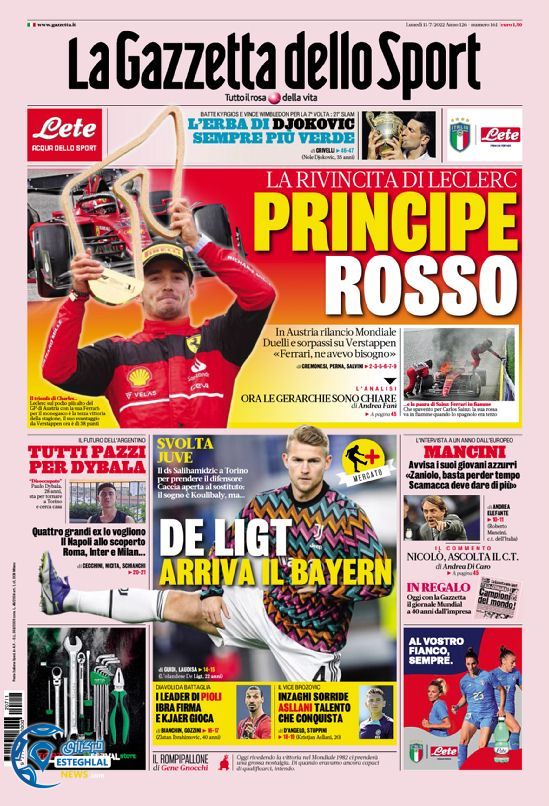 روزنامه ورزشی گاتزتا دلو اسپورت دوشنبه 20 تیر 1401