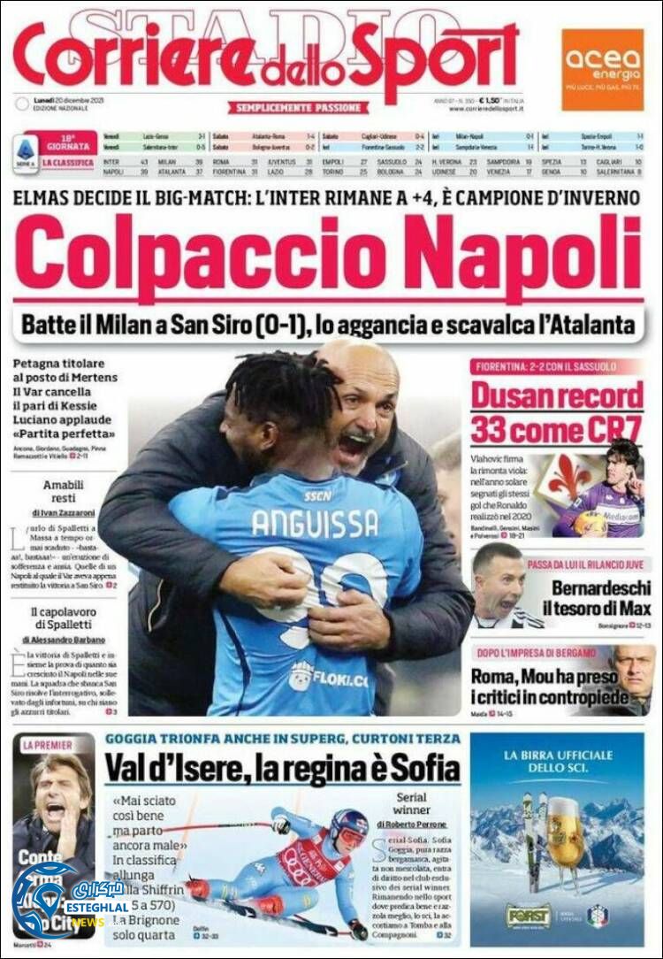 روزنامه ورزشی کوریره دلو اسپورت دوشنبه 29 آذر 1400