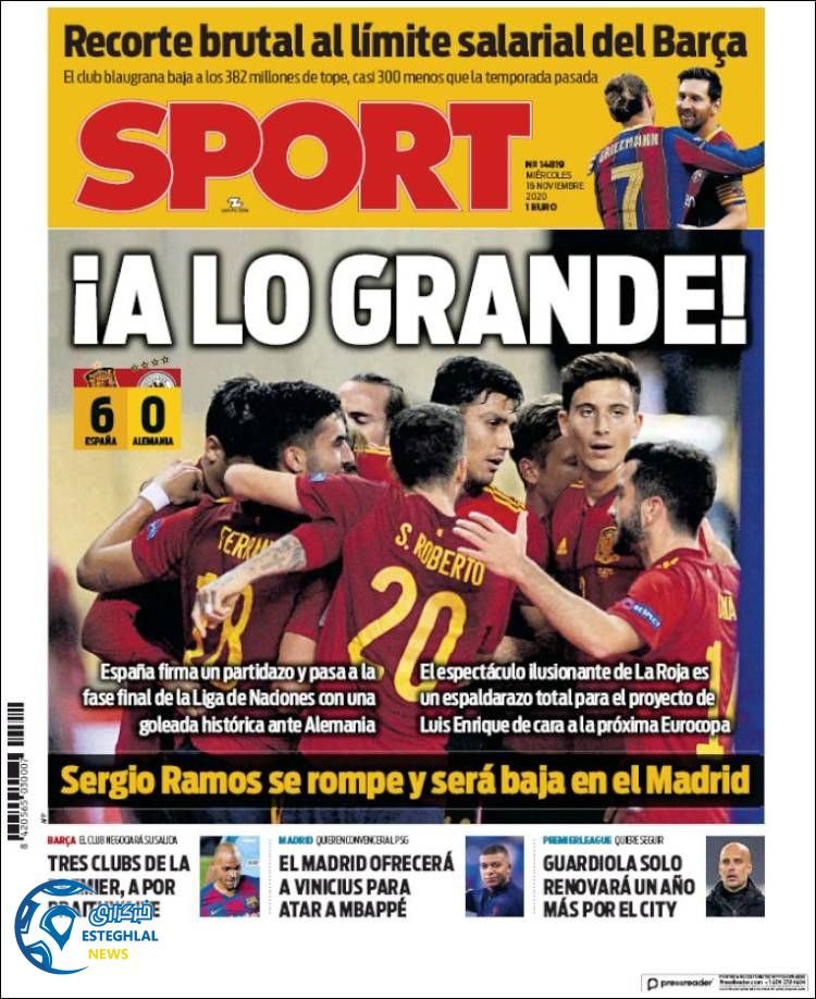 روزنامه ورزشی اسپورت چهارشنبه 28 آبان 1399