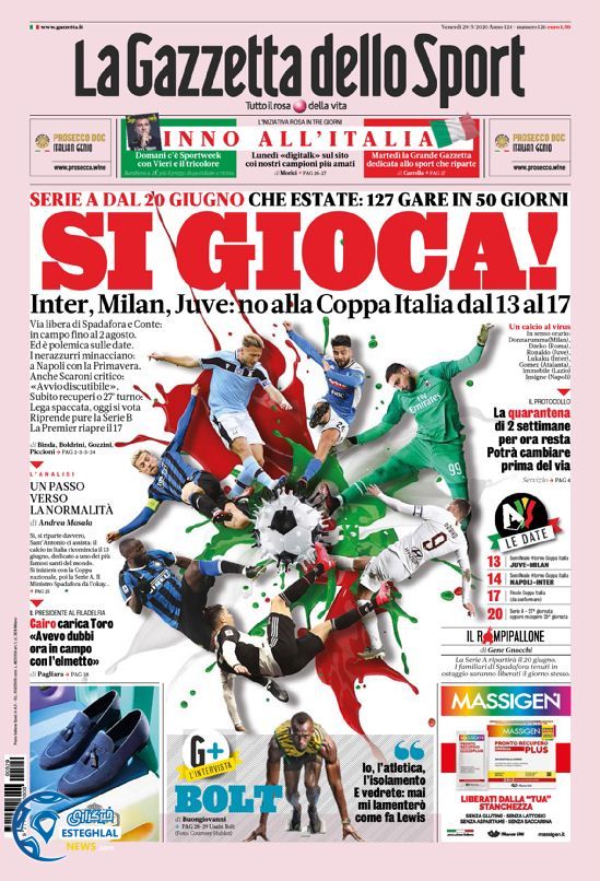 روزنامه ورزشی گاتزتا دلو اسپورت جمعه 9 خرداد 1399