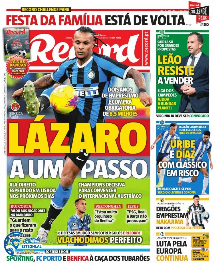 روزنامه ورزشی رکورد پنجشنبه 4 شهریور 1400