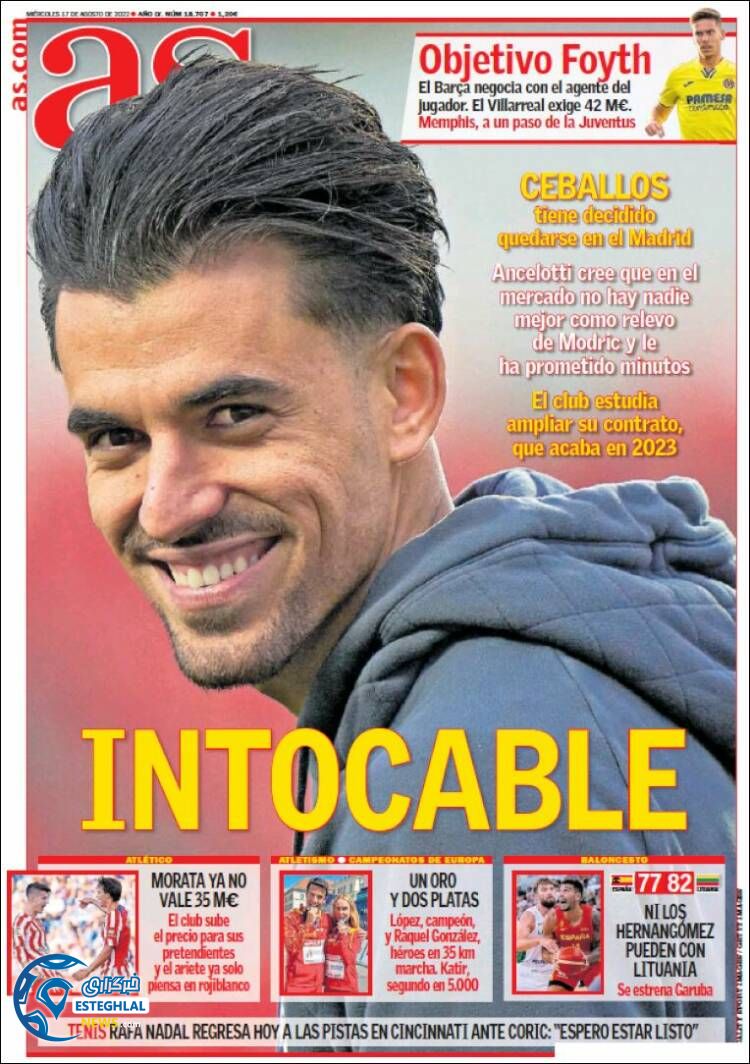 روزنامه ورزشی آ اس چهارشنبه 26 مرداد 1401