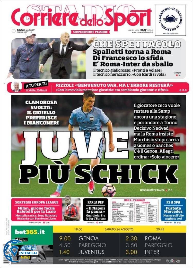 روزنامه کوریره دلو اسپورت شنبه 4 شهریور 1396