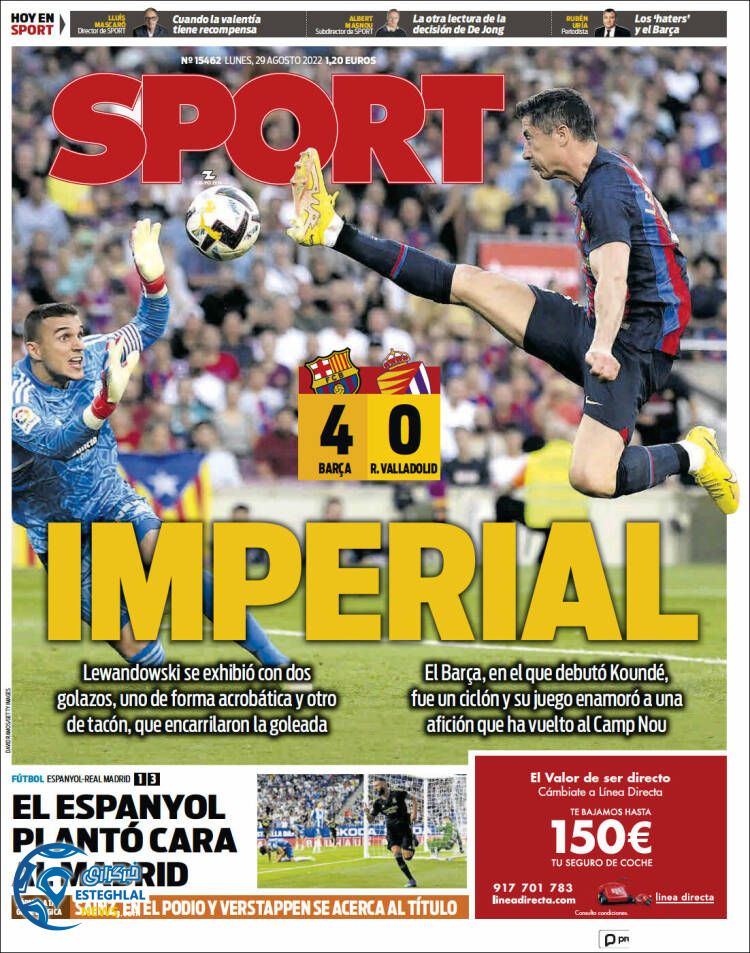 روزنامه ورزشی اسپورت دوشنبه 7 شهریور 1401