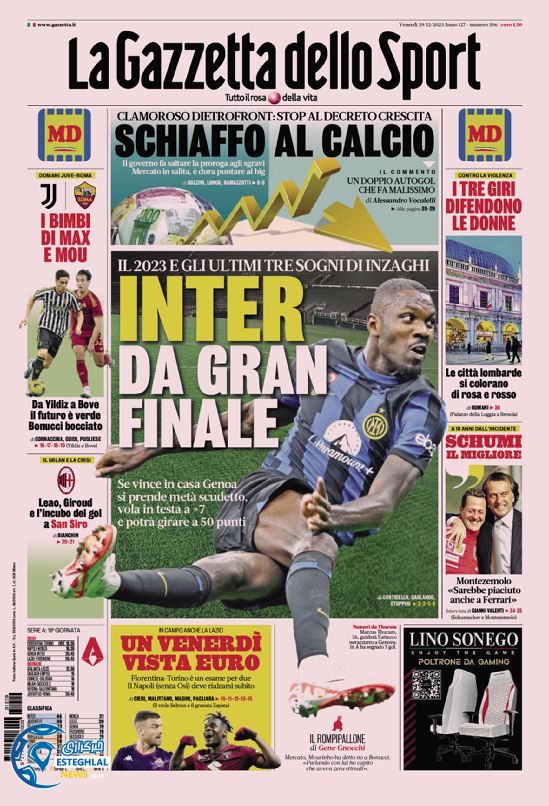 روزنامه ورزشی گاتزتا دلو اسپورت جمعه 8 دی 1402 