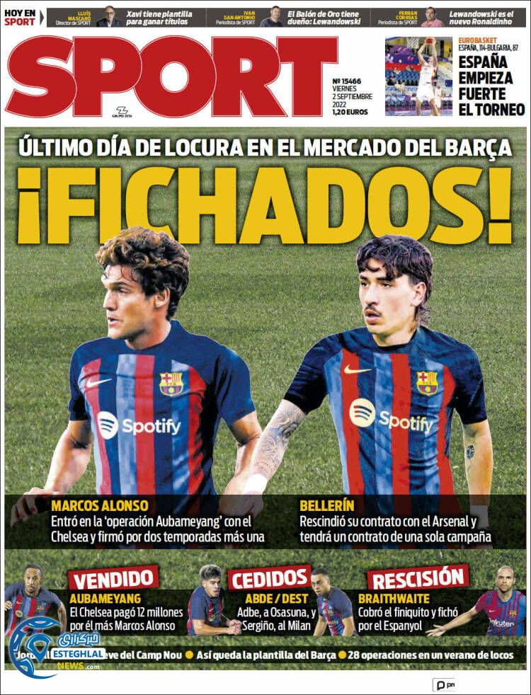 روزنامه ورزشی اسپورت جمعه 11 شهریور 1401