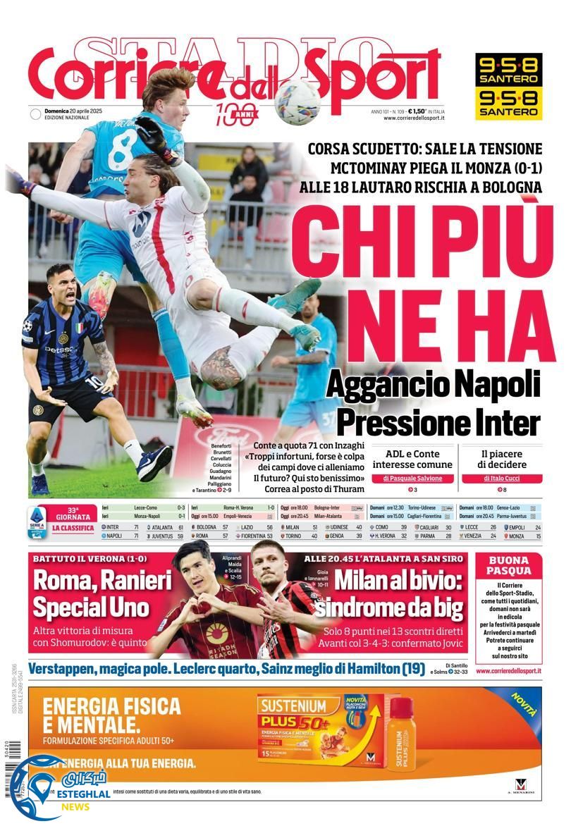 روزنامه ورزشی کوریره دلو اسپورت یکشنبه 31 فروردین 1404 