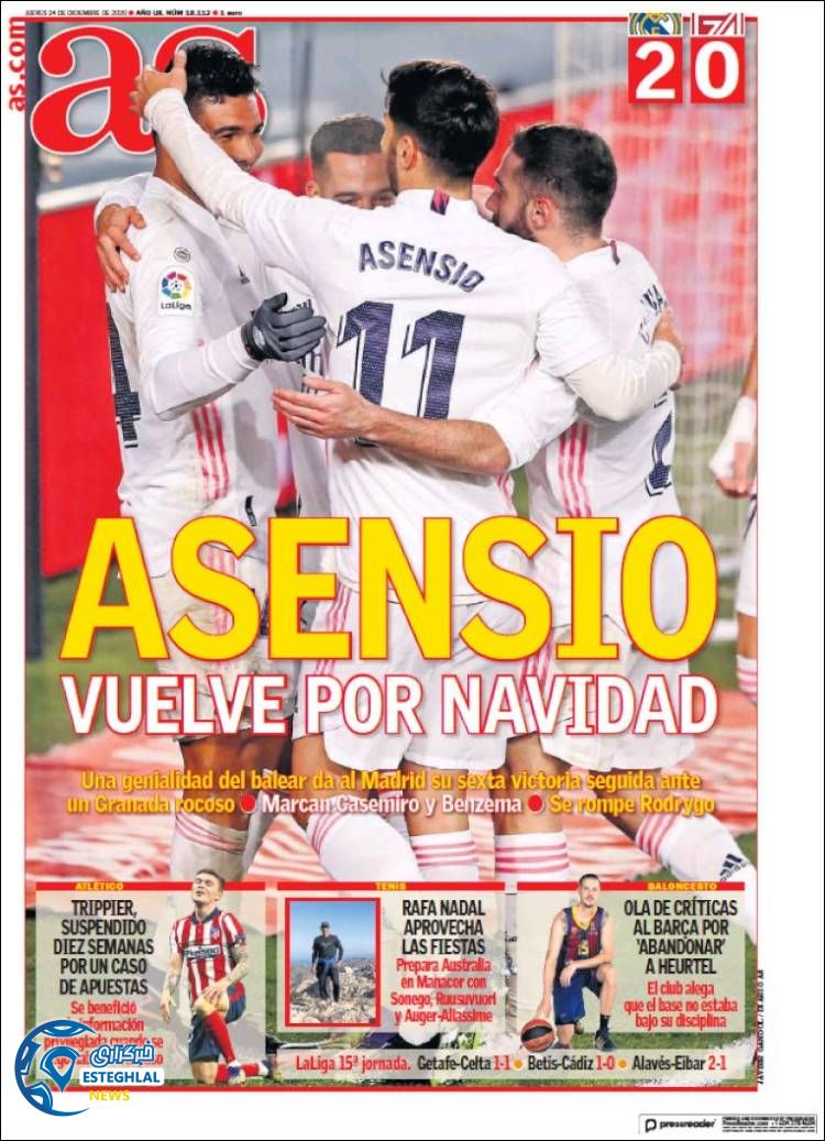 روزنامه ورزشی آاس پنجشنبه 4 دی 1399