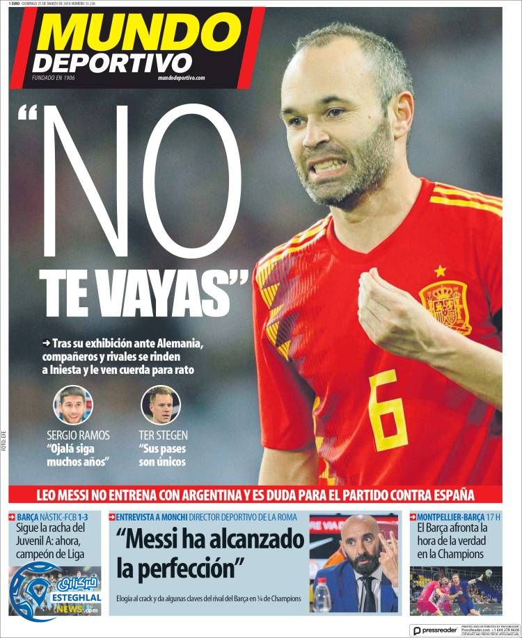 روزنامه ورزشی موندو دپورتیوو یکشنبه 5 فروردین 1397