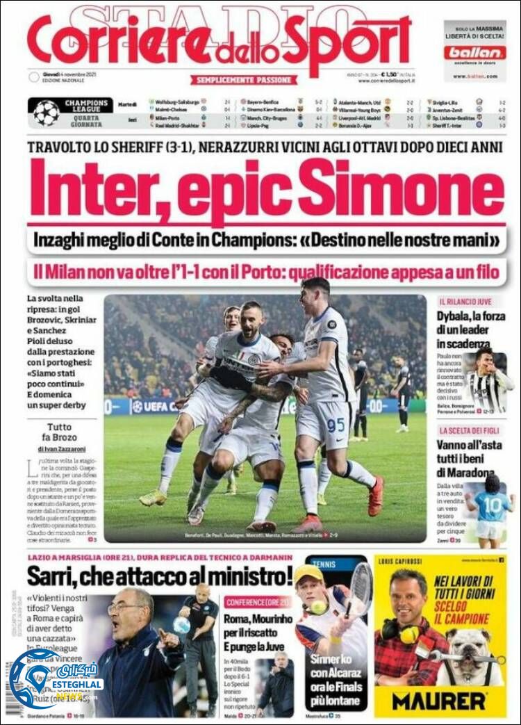 روزنامه ورزشی کوریره دلو اسپورت پنجشنبه 13 آبان 1400