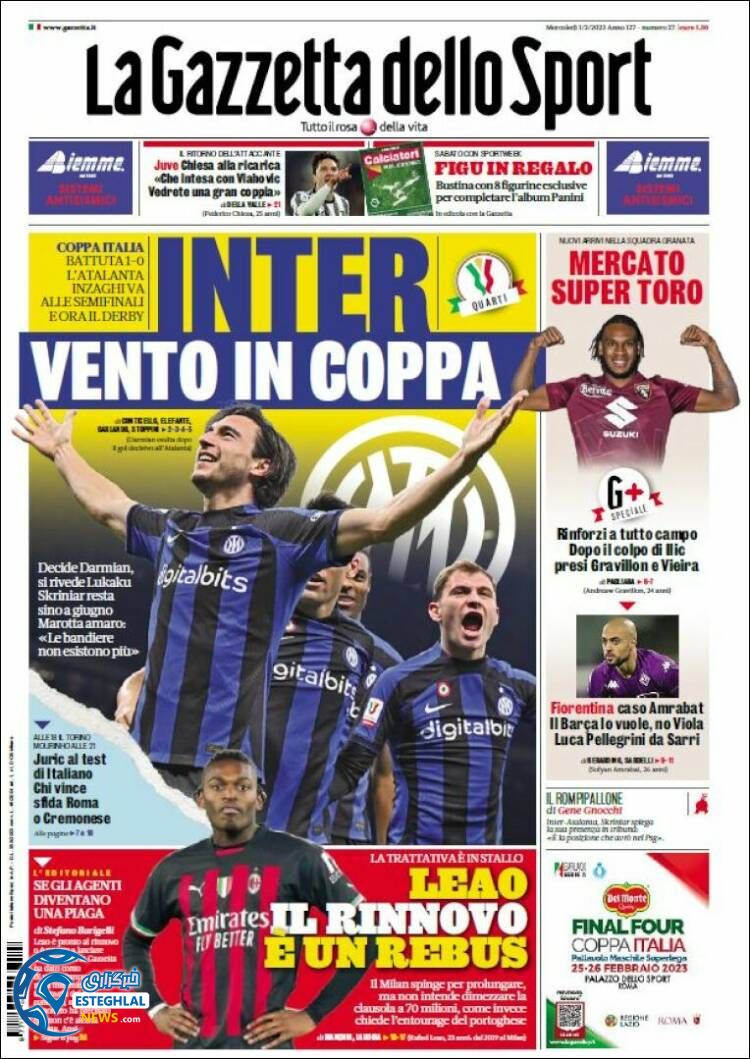 روزنامه ورزشی گاتزتا دلو اسپورت چهارشنبه 12 بهمن 1401 