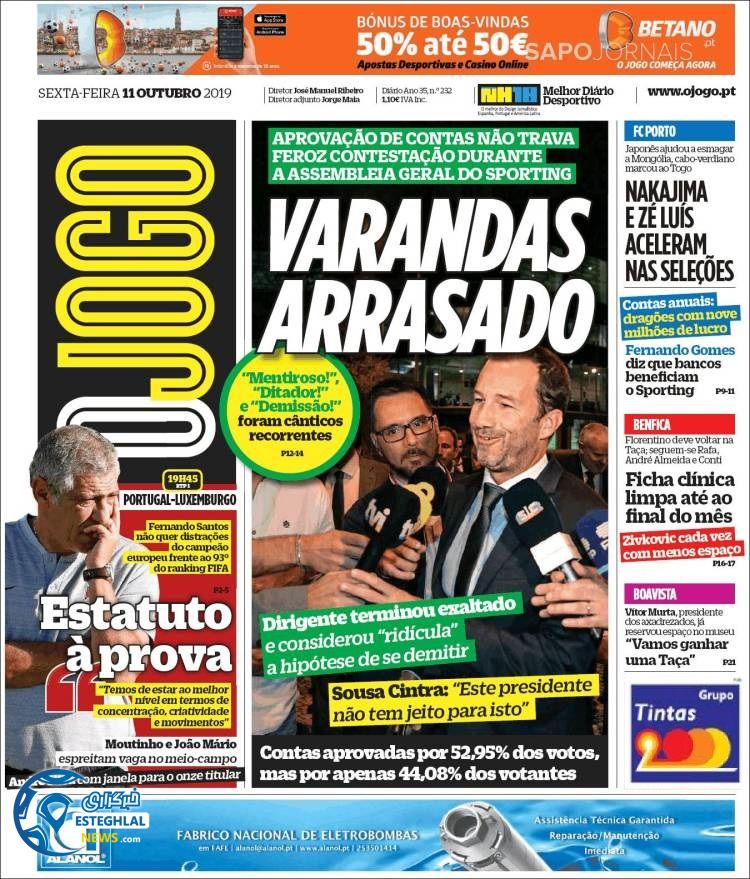 روزنامه ورزشی جوگو جمعه 19 مهر 1398