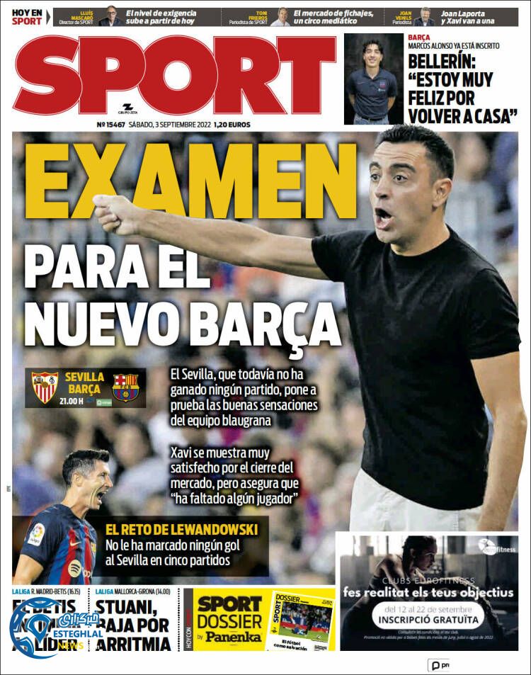 روزنامه ورزشی اسپورت شنبه 12 شهریور 1401 