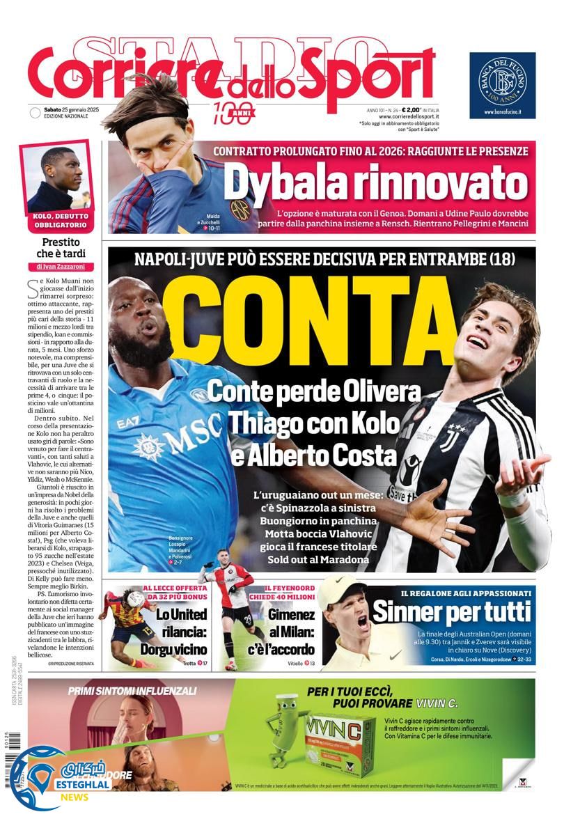 روزنامه ورزشی کوریره دلواسپورت شنبه 6 بهمن 1403  