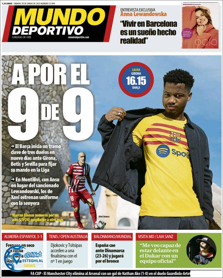 روزنامه ورزشی موندودپورتیوو شنبه 8 بهمن 1401  