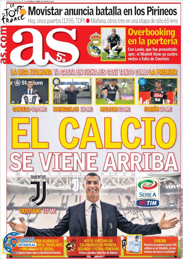 روزنامه ورزشی آ اس سه شنبه 2 مرداد 1397