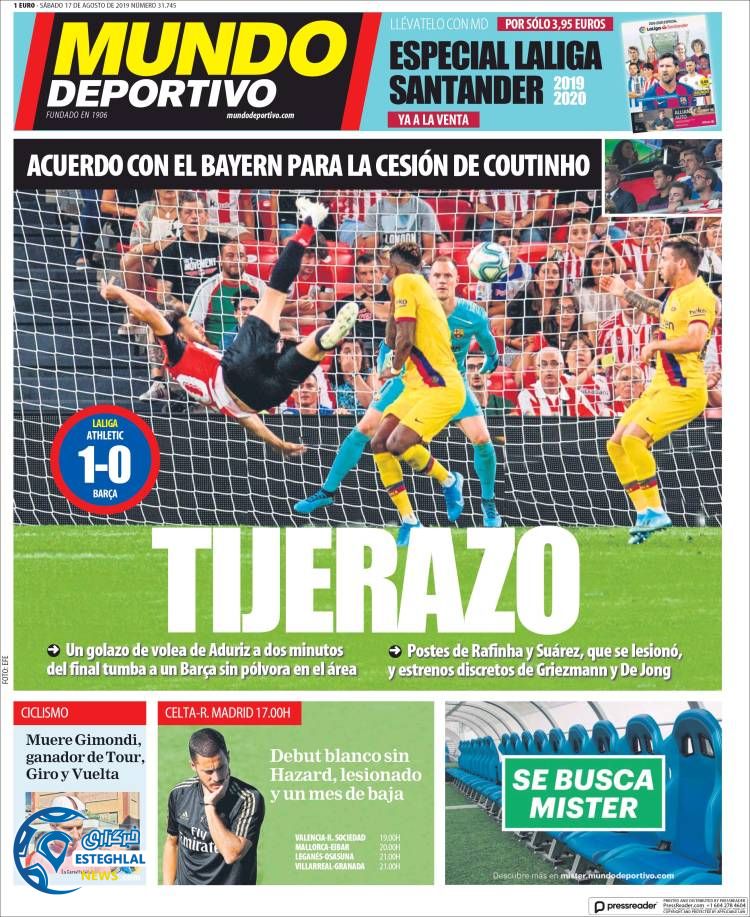 روزنامه ورزشی موندو دپورتیوو شنبه 26 مرداد 1398