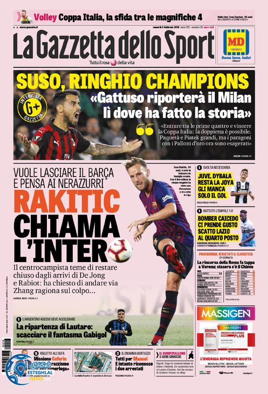 روزنامه ورزشی گاتزتا دلو اسپورت جمعه 19 بهمن 1397