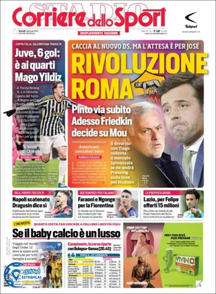 روزنامه ورزشی کوریره دلو اسپورت جمعه 15 دی 1402 