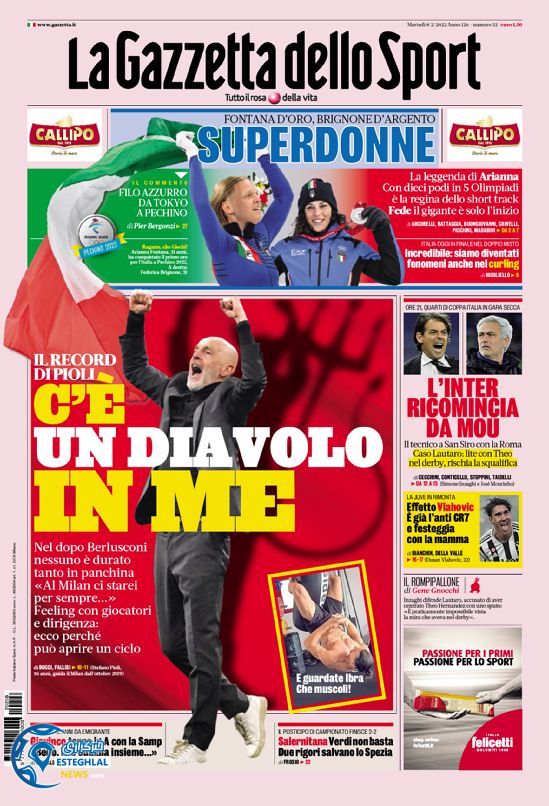 روزنامه ورزشی گاتزتا دلو اسپورت سه شنبه 19 بهمن 1400