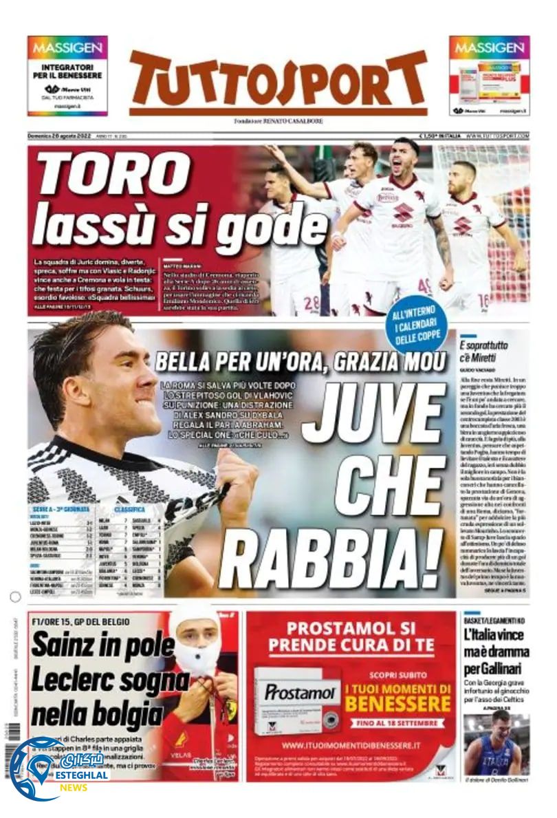 روزنامه ورزشی توتو اسپورت یکشنبه 6 شهریور 1401