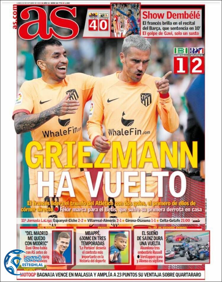 روزنامه ورزشی آ اس دوشنبه 2 آبان 1401 