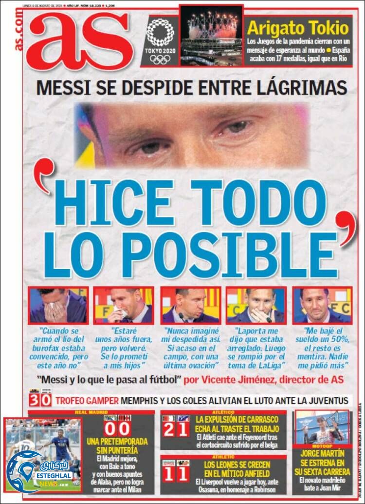 روزنامه ورزشی آ اس دوشنبه 18 مرداد 1400