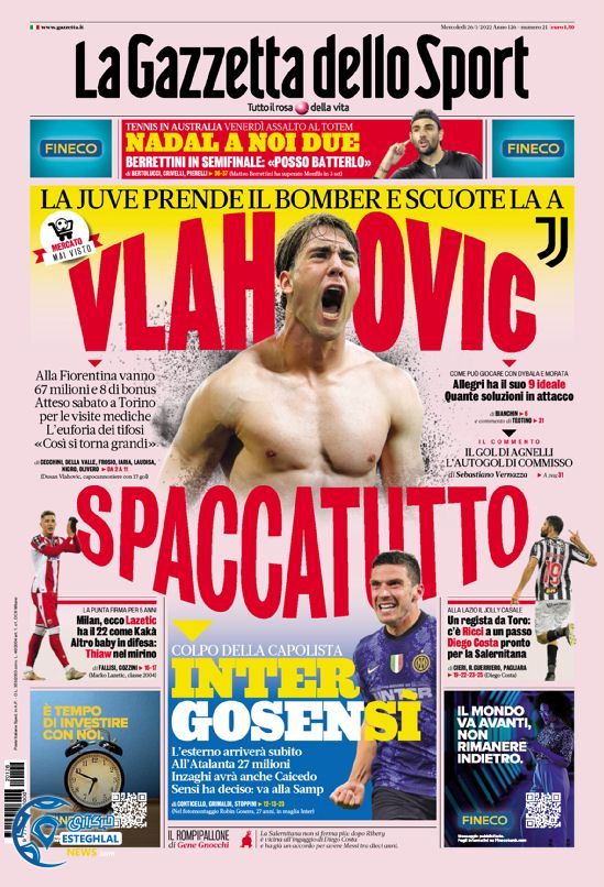 روزنامه ورزشی گاتزتا دلو اسپورت چهارشنبه 6 بهمن 1400