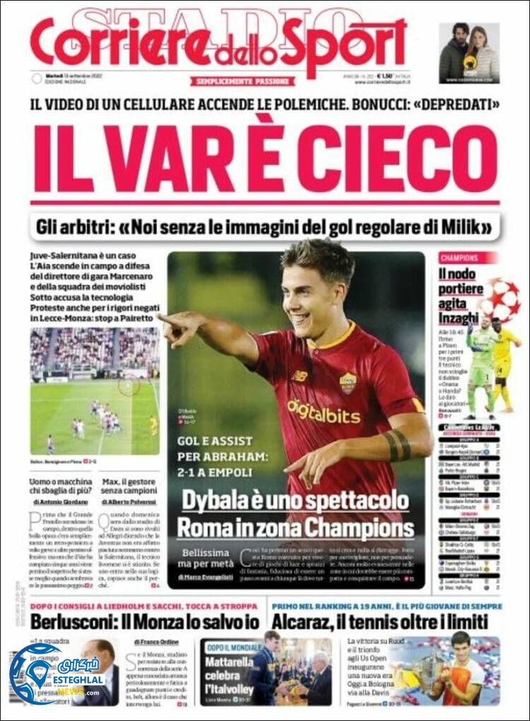 روزنامه ورزشی کوریره دلو اسپورت سه شنبه 22 شهریور 1401