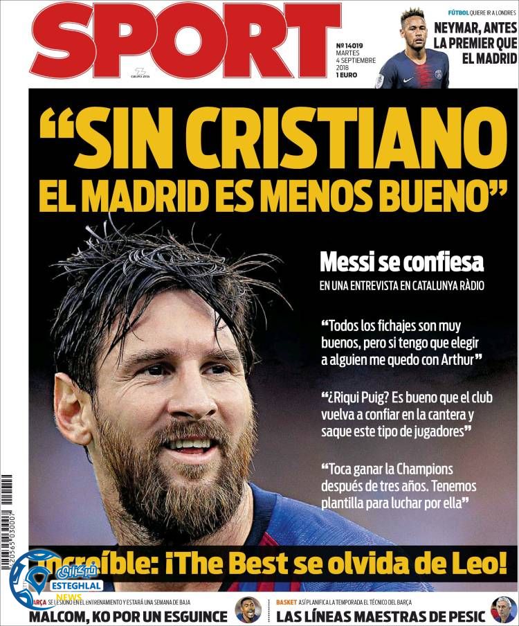 روزنامه ورزشی اسپورت سه شنبه 13 شهریور 1397