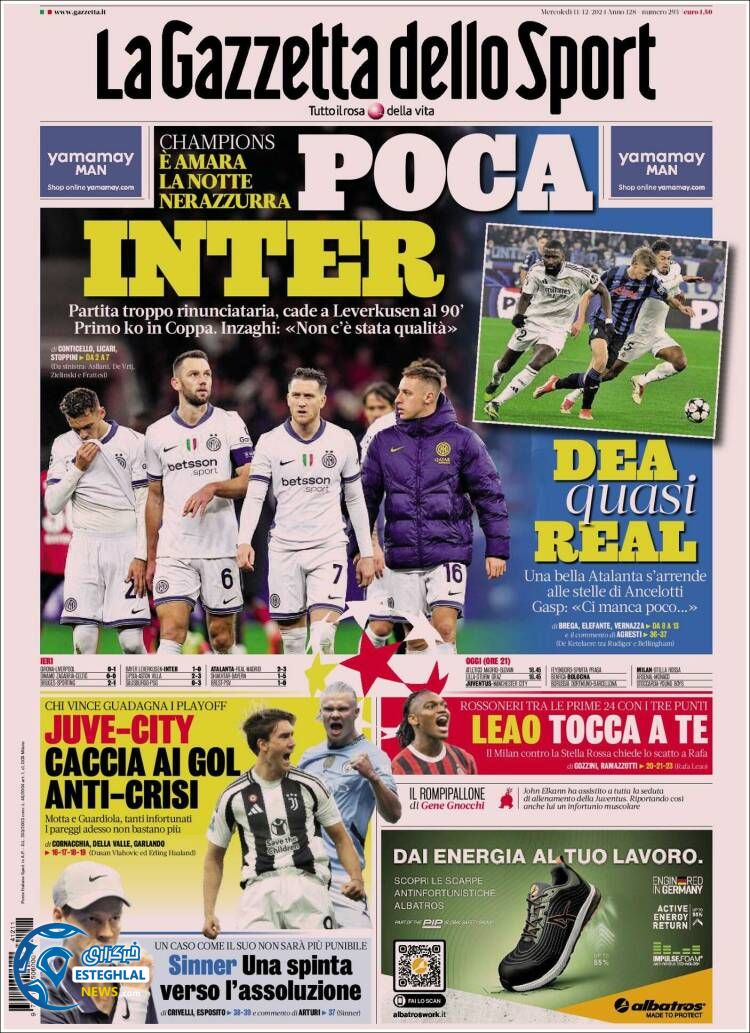 روزنامه  ورزشی گاتزتا دلو  اسپورت چهارشنبه 21 آذر 1403 