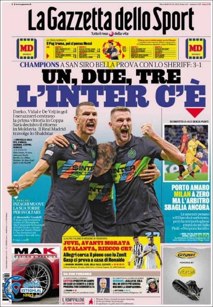 روزنامه ورزشی گاتزتا دلو اسپورت چهارشنبه 28 مهر 1400