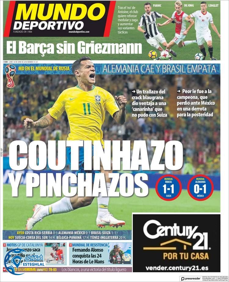 روزنامه موندو دپورتیوو دوشنبه 28 خرداد 1397 