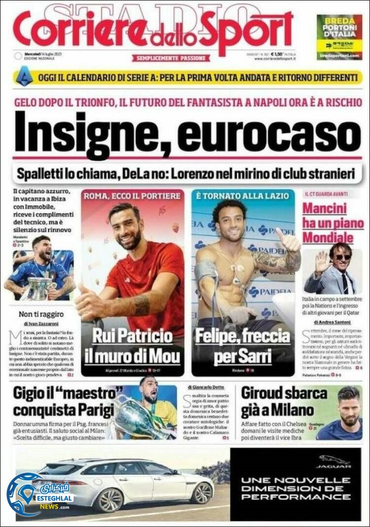 روزنامه ورزشی کوریره دلو اسپورت چهارشنبه 23 تیر 1400