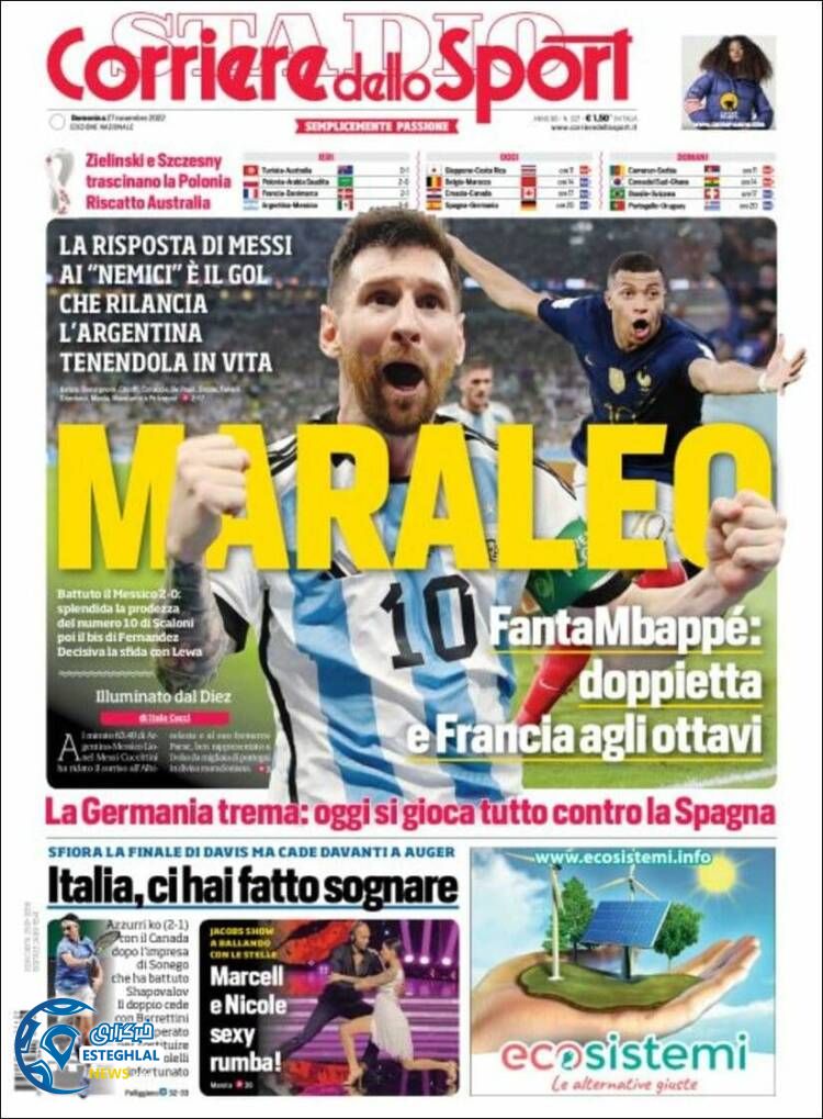 روزنامه ورزشی کوریره دلو اسپورت یکشنبه 6 آذر 1401 