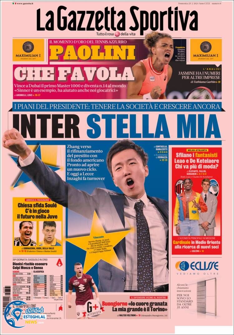 روزنامه ورزشی گاتزتا دلو اسپورت یکشنبه 6 اسفند 1402 