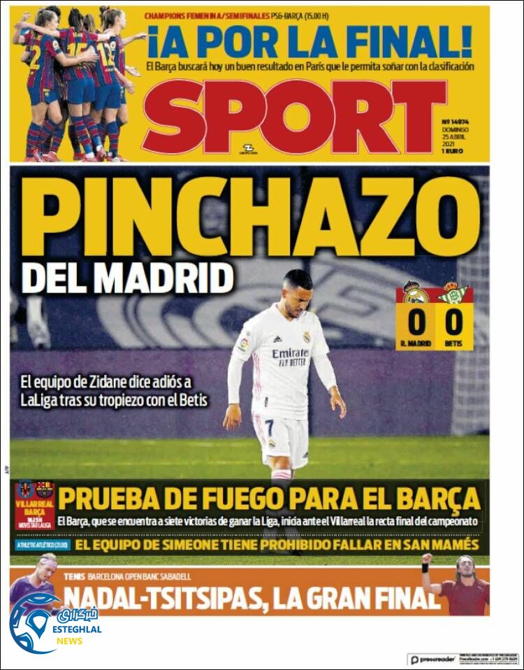 روزنامه ورزشی اسپورت یکشنبه 5 اردیبهشت 1400