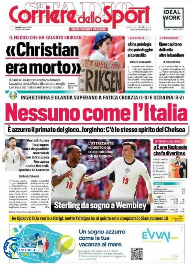 روزنامه ورزشی کوریره دلو اسپورت دوشنبه 24 خرداد 1400