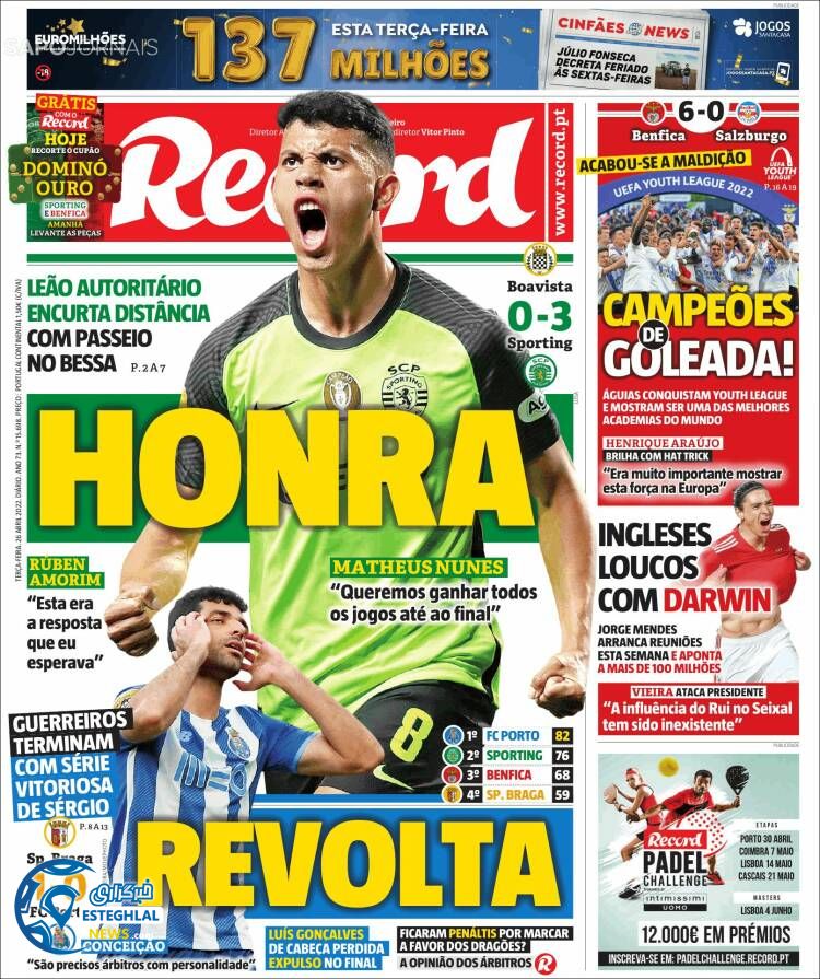 روزنامه ورزشی رکورد سه شنبه 6 اردیبهشت 1401