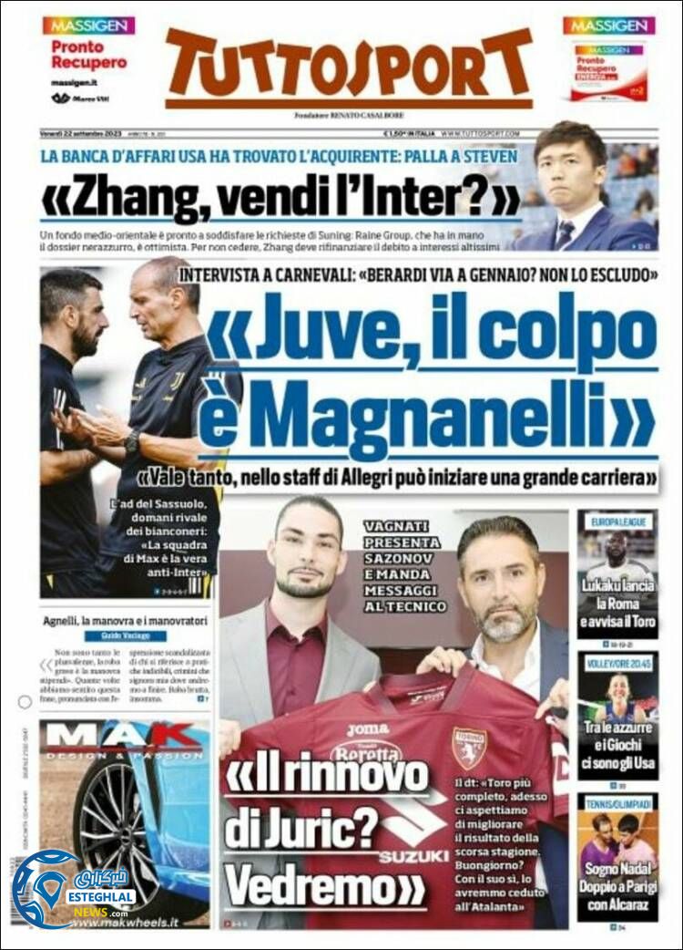 روزنامه ورزشی توتو اسپورت جمعه 31 شهریور 1402